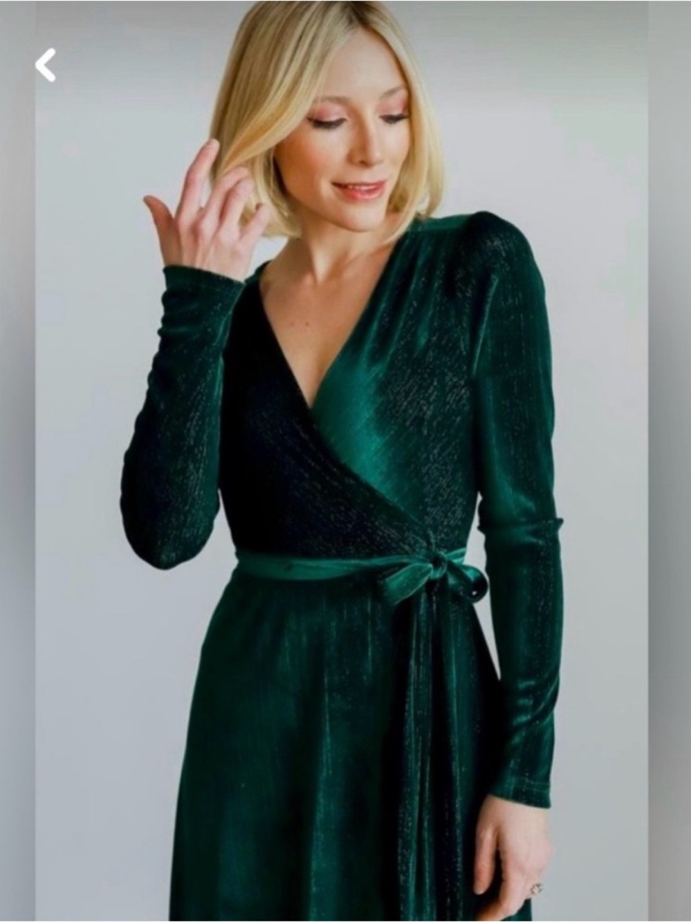 EUC Baltic Born Serena Shimmer Velvet Wrap Maxi Dress Metallic Forest Green - Picture 5 of 14